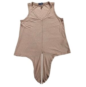 Democracy Tan W/gold Sparkle Tank with V-Neck and Tie Front Size XSmall